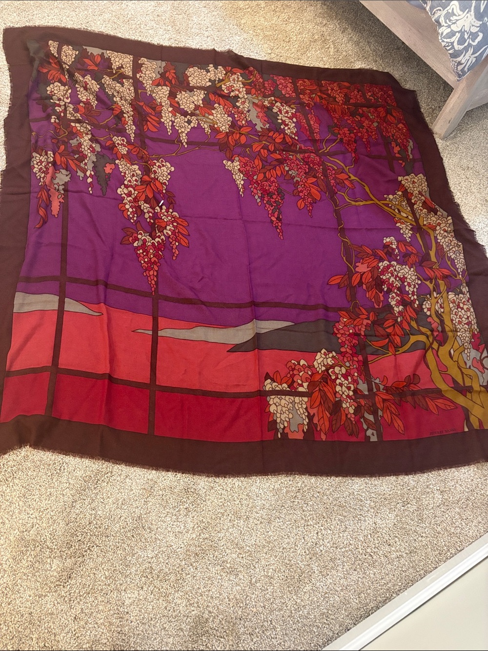 Women'se Floral Print Purple & Red Scarf 65cashmere 35 silk 51x52 inches